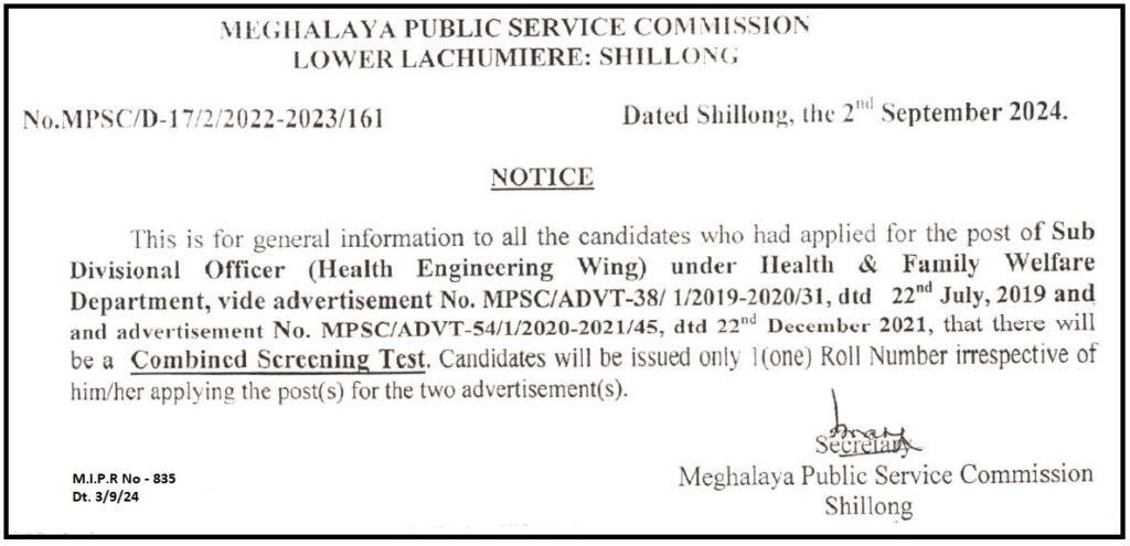 Add of the Secretary MPSC 835 for 04 09 2024