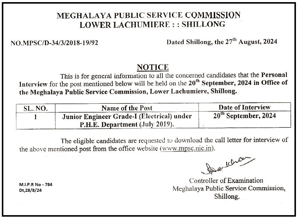 Controller of Examination MPSC- 784 on 03 09 2024