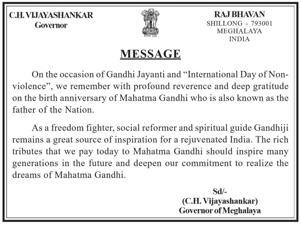 Governor’s Message on Gandhi Jayanti 2024