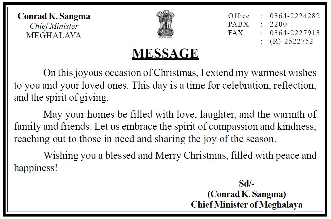 CM’s Message on the Christmas Festival 2024