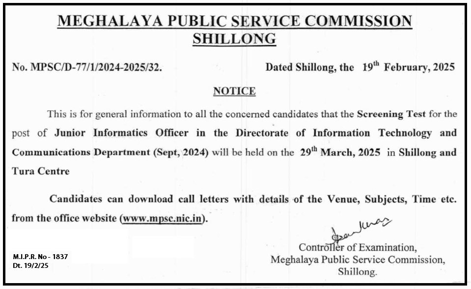 Controller of Examination Advt. on 20 2 25