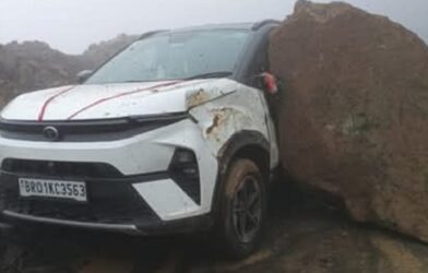 Huge Boulder Crushes Vehicle on Shillong–Dawki Road, Occupant Escapes Unhurt