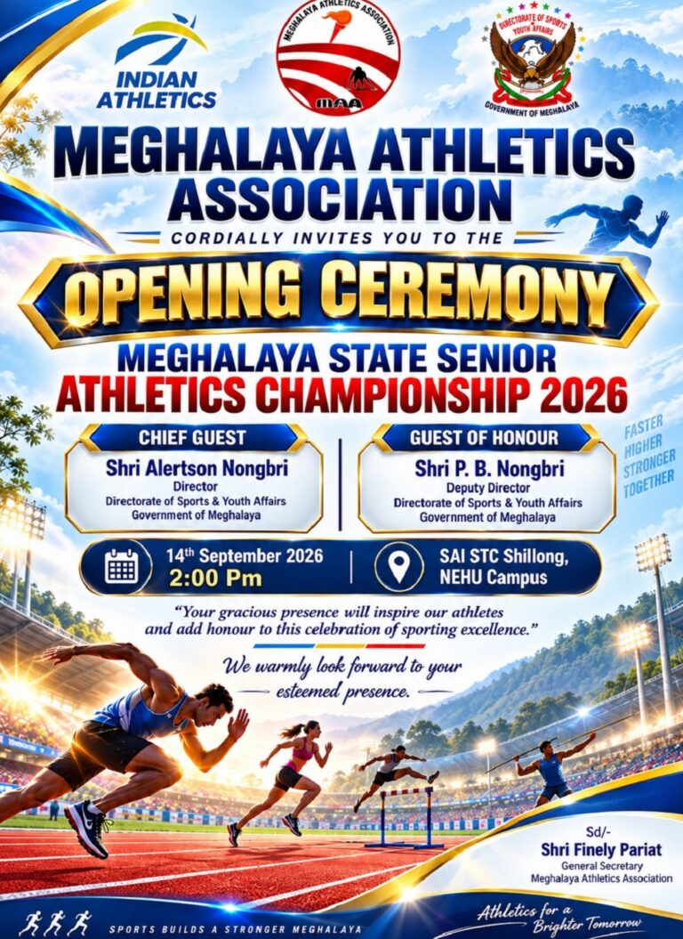Meghalaya State Senior Athletics Championship 2026 to Begin Monday