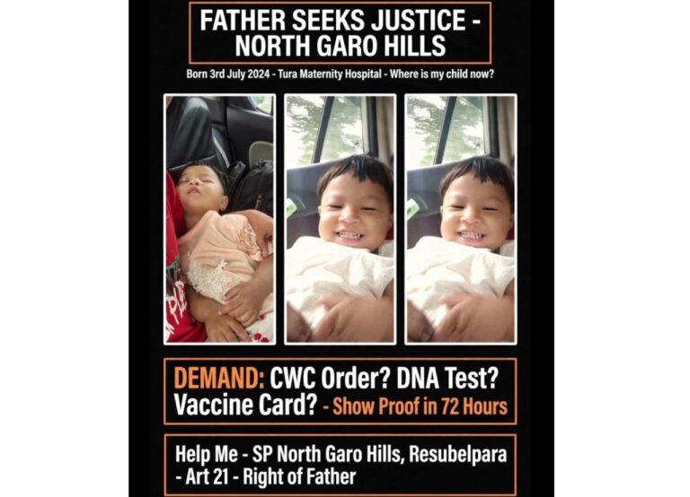 Father Seeks Police Action Over Child’s Placement, Files Complaint in North Garo Hills